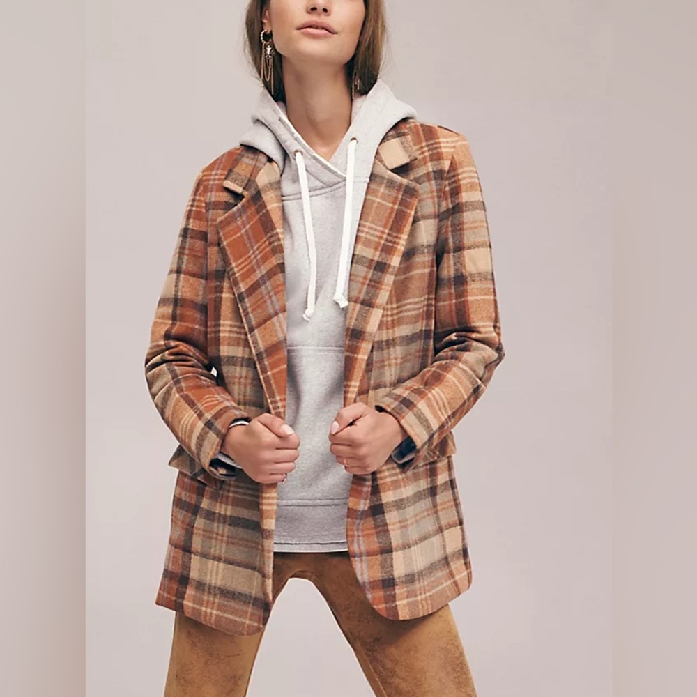 Free People Mari Wool Blend Plaid Blazer